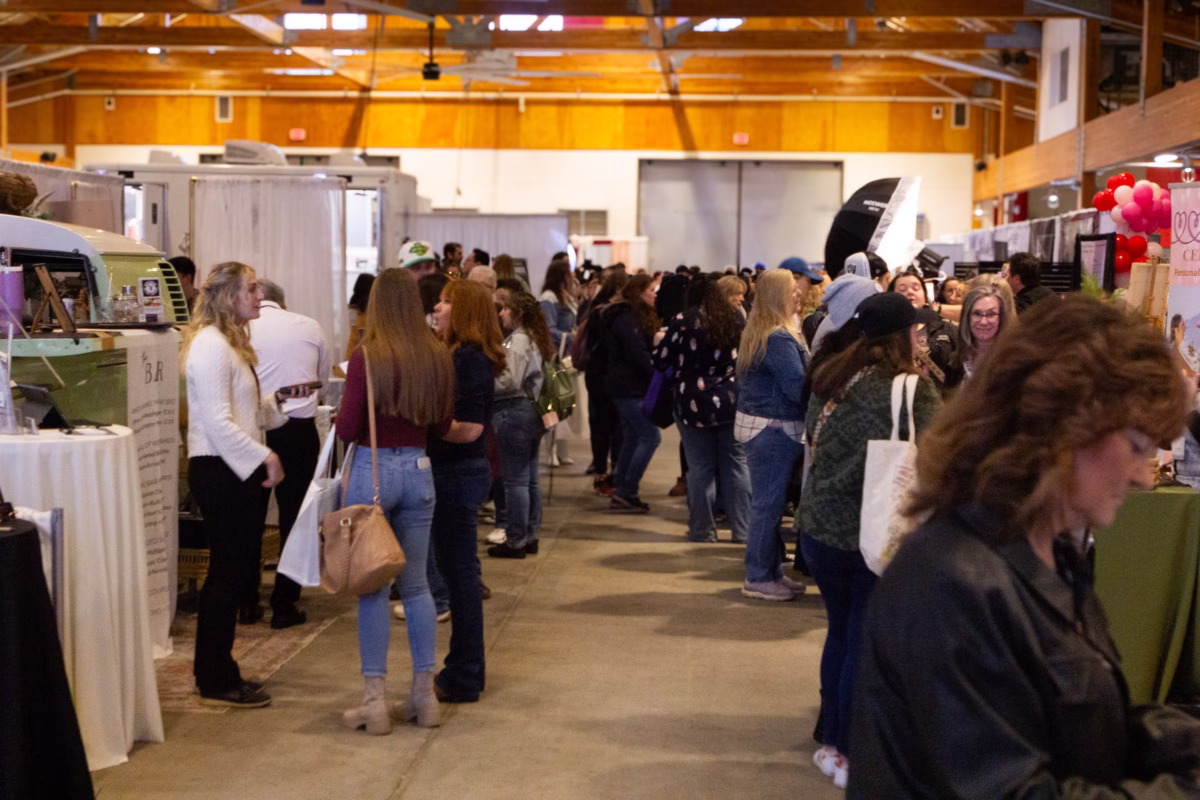 puyallup wedding show bridal expo vendor hall crowd - February 2027 Crowds of wedding planning couples and brides browse vendor booths at the Puyallup Wedding Show bridal expo in Puyallup Washington